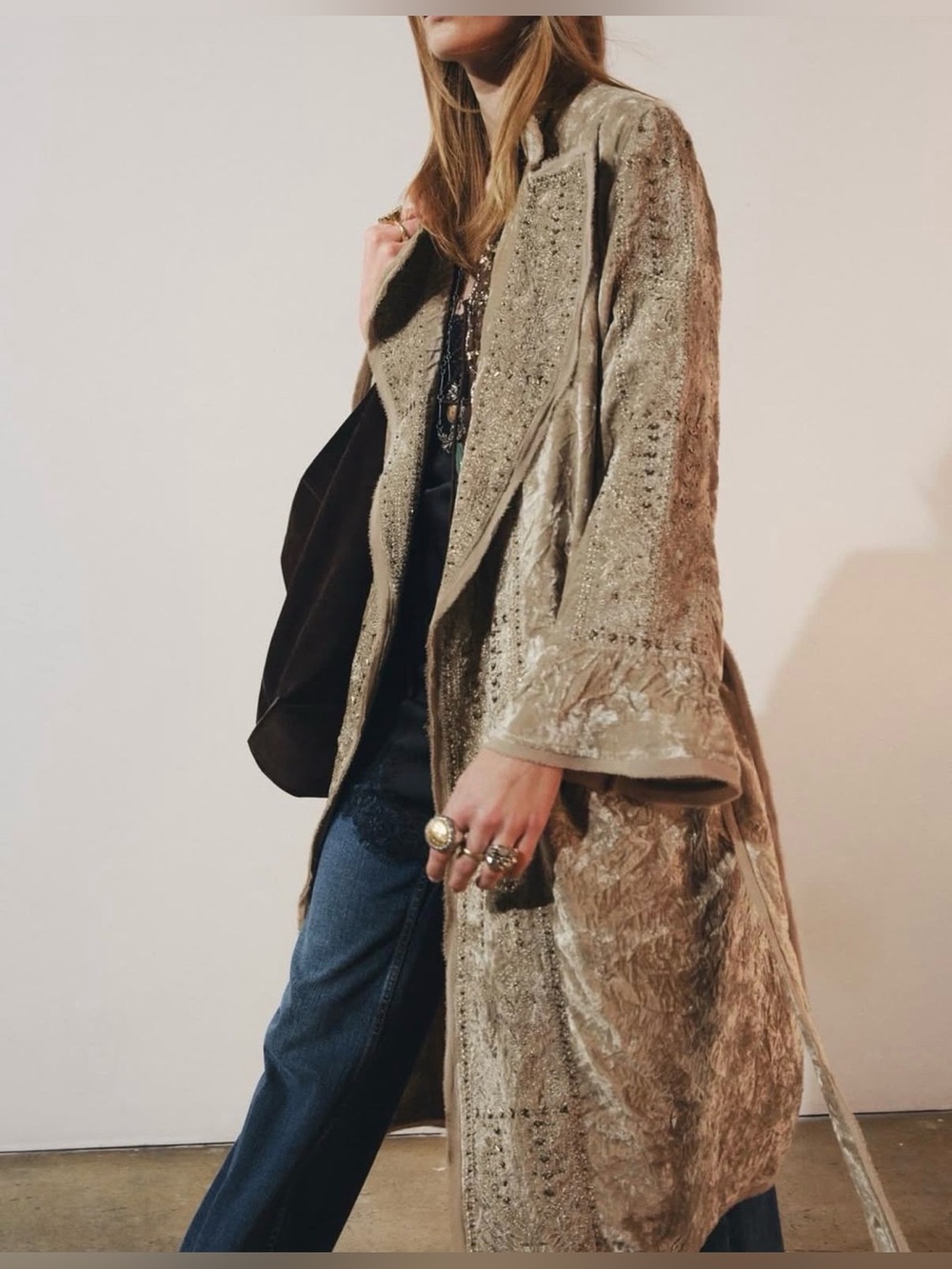 Zara LIMITED EDITION ZW Collection Embroidered Velvet Trench Kimono 🍂